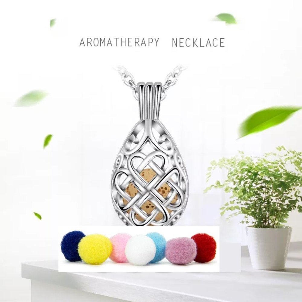 Celtic Knot Necklace Essential Oil Diffuser Teardrop Pendant Irish - Picture 3 of 8